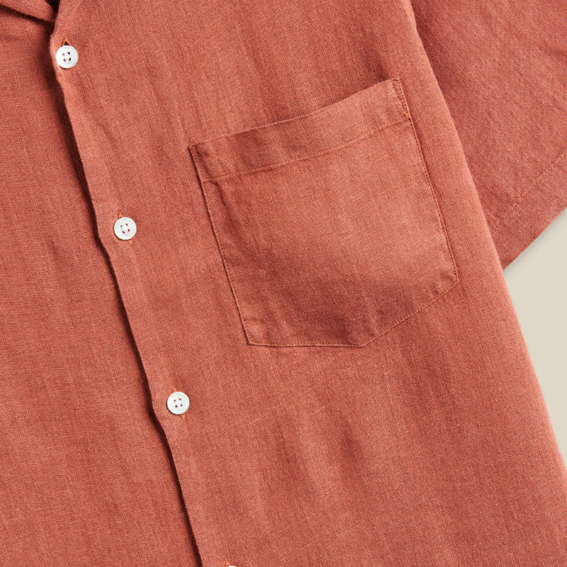 Linen Camp Collar Shirt in Terracotta