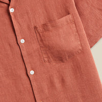 Linen Camp Collar Shirt in Terracotta