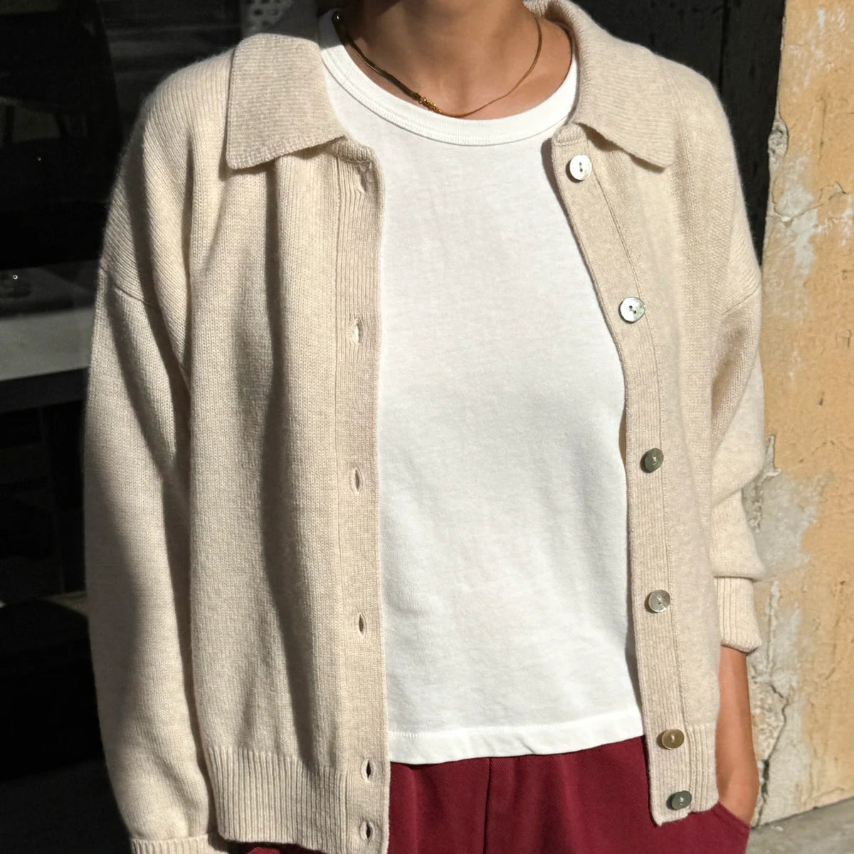 Lou Cashmere Cardigan in Oatmeal
