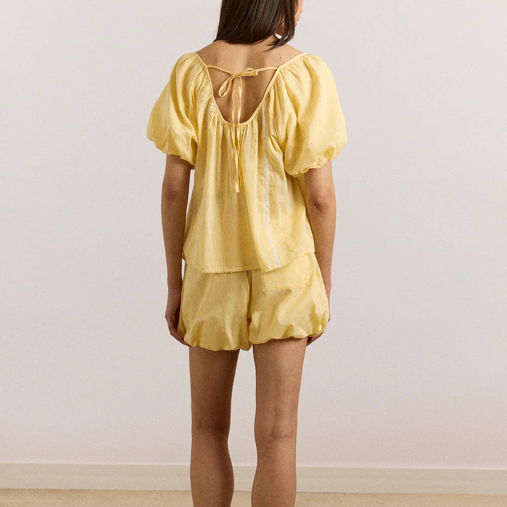 Maura Lace Trim Top in Butter