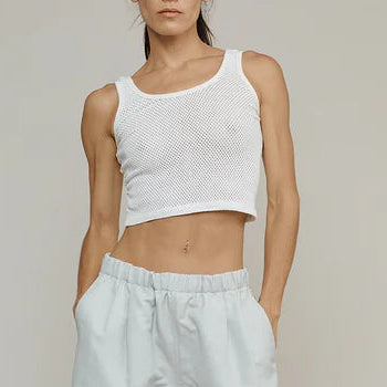 Mesh Sporty Tank in Washed White