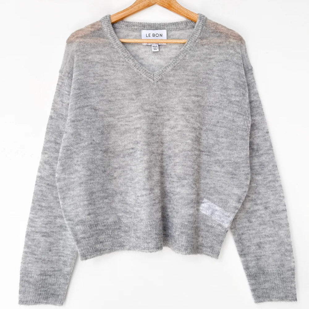 Matthew V-Neck Mohair Sweater in Icy Grey
