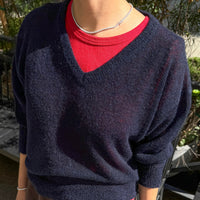 Matthew V-Neck Mohair Sweater in Navy