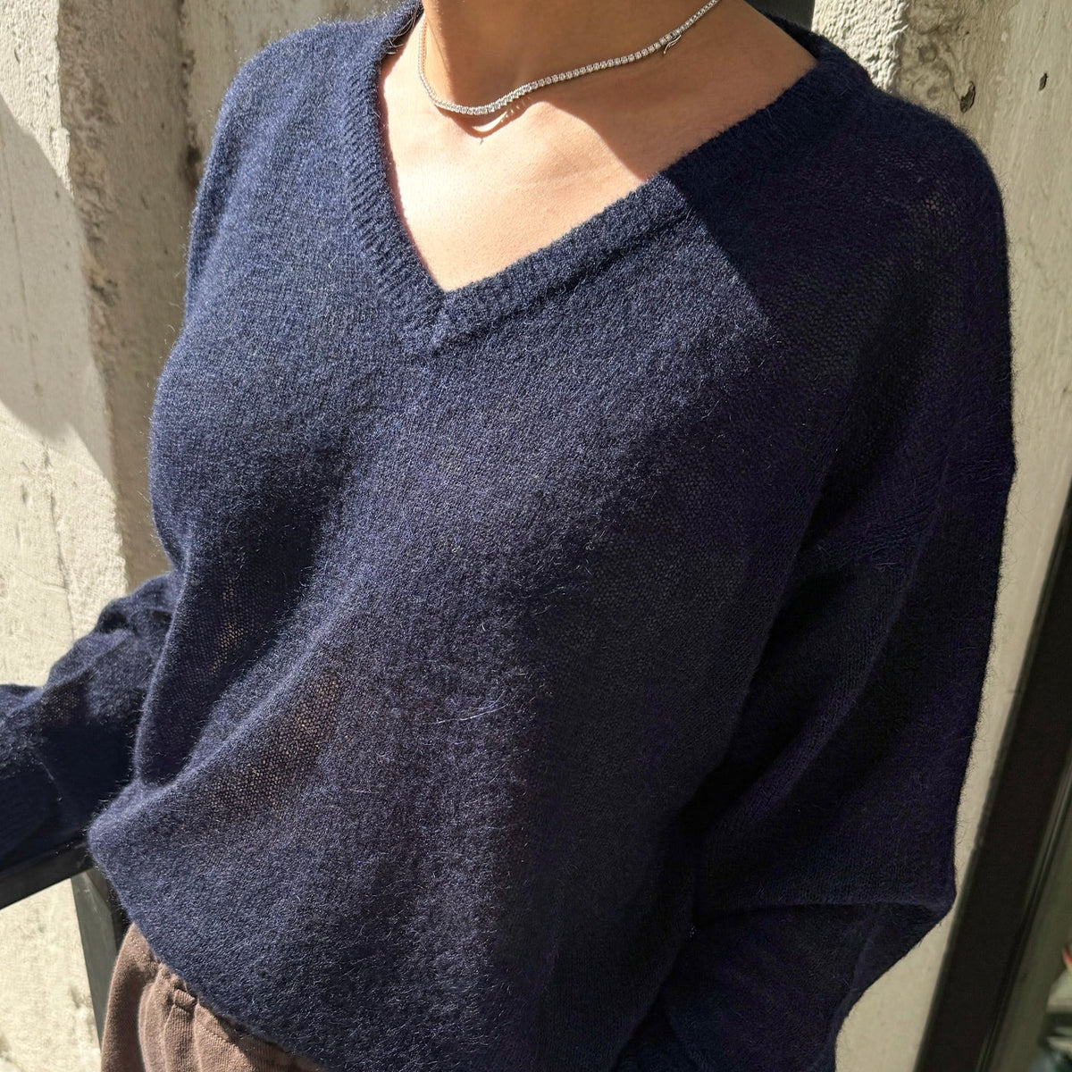 Matthew V-Neck Mohair Sweater in Navy