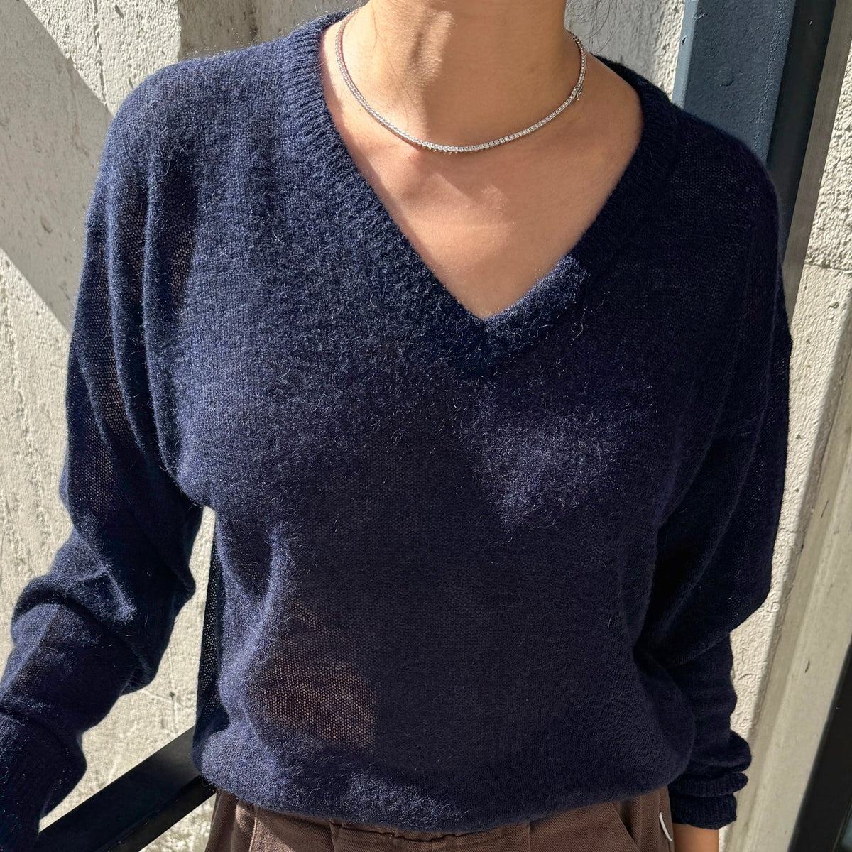 Matthew V-Neck Mohair Sweater in Navy