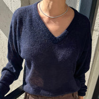 Matthew V-Neck Mohair Sweater in Navy