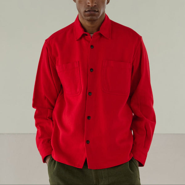 Herringbone Twill Over Shirt in Red