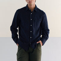 Two Ply Flecked Weave Shirt in Navy Pinstripe