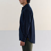 Two Ply Flecked Weave Shirt in Navy Pinstripe