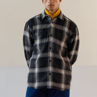 Chevron Weave Overshirt in Navy Olive Check