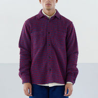 Chenille Rib Weave Overshirt in Blue Check