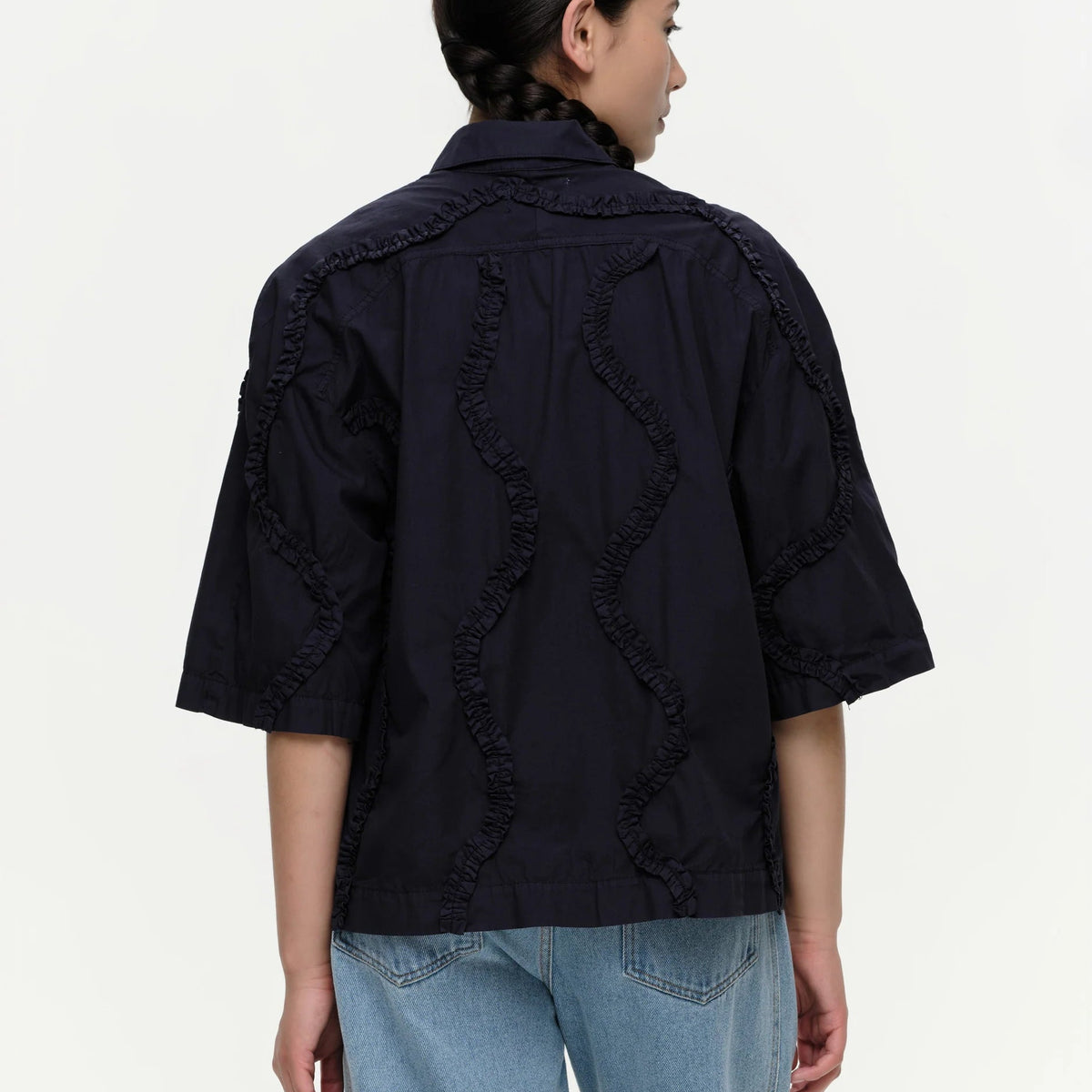 Taylor Ruffle Shirt in Navy