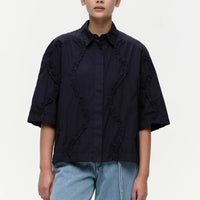 Taylor Ruffle Shirt in Navy