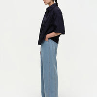 Taylor Ruffle Shirt in Navy