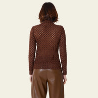 Harmony Checkered Mesh Top in Chocolate Lab