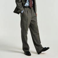 Single Pleat Herringbone Trousers in Grey