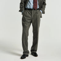 Single Pleat Herringbone Trousers in Grey