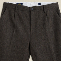 Single Pleat Herringbone Trousers in Brown