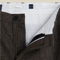 Single Pleat Herringbone Trousers in Brown