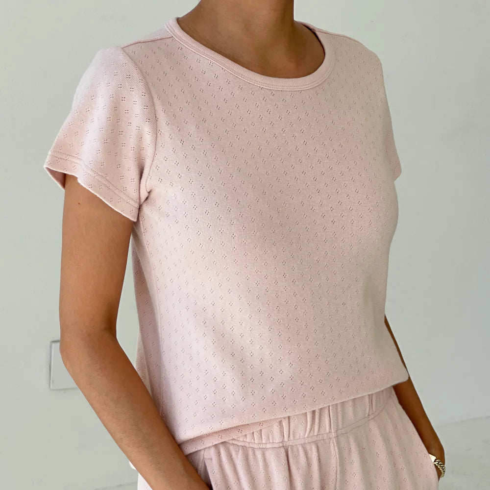 Pointelle Babe Tee in Baby Pink