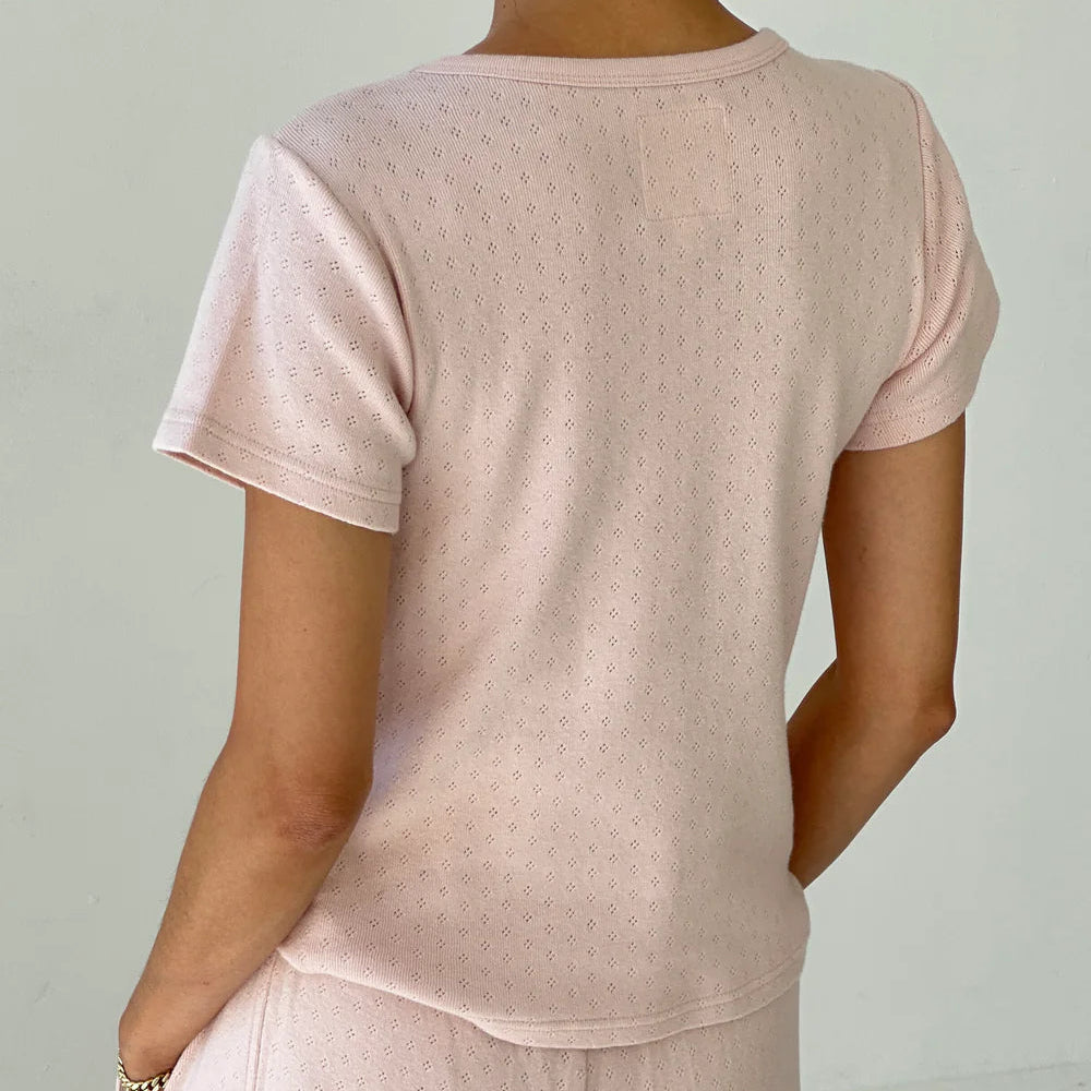 Pointelle Babe Tee in Baby Pink