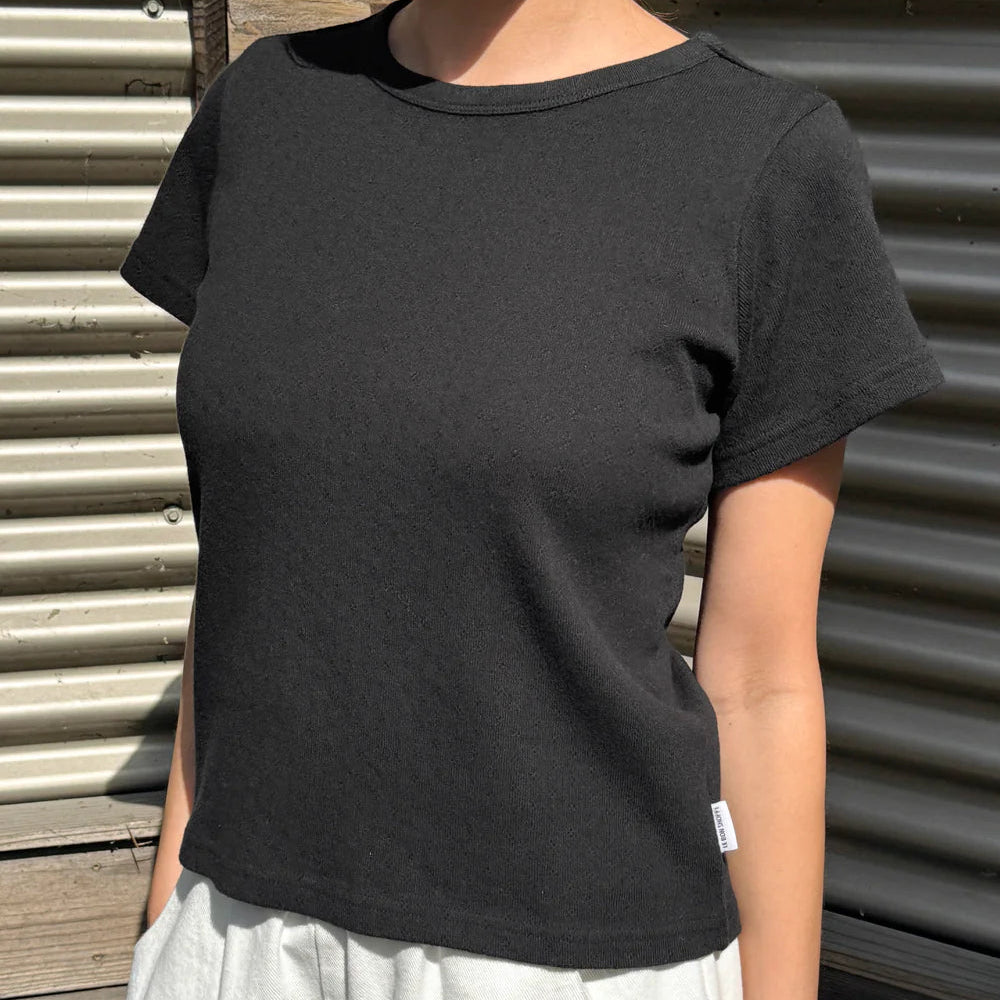 Pointelle Babe Tee in Black
