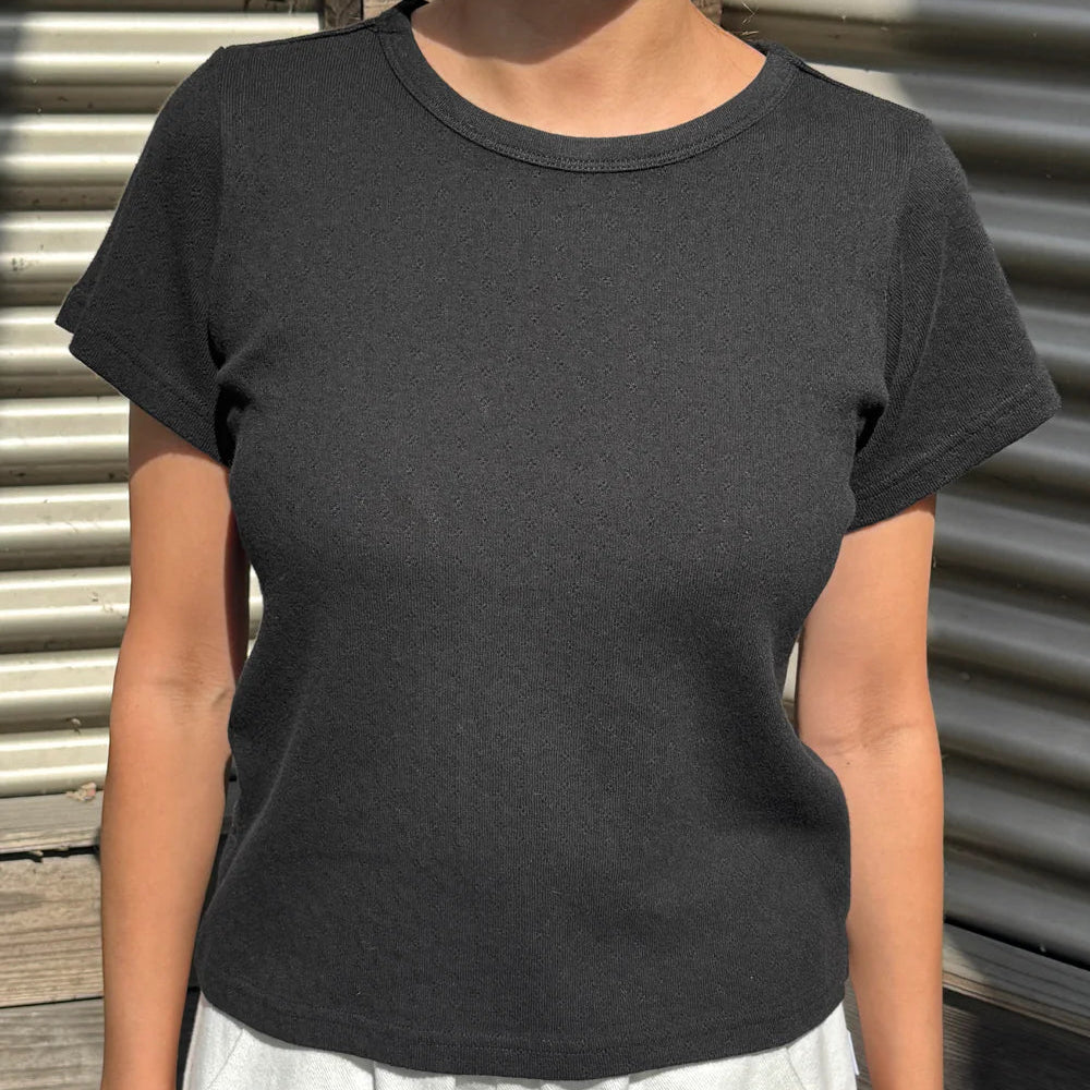 Pointelle Babe Tee in Black