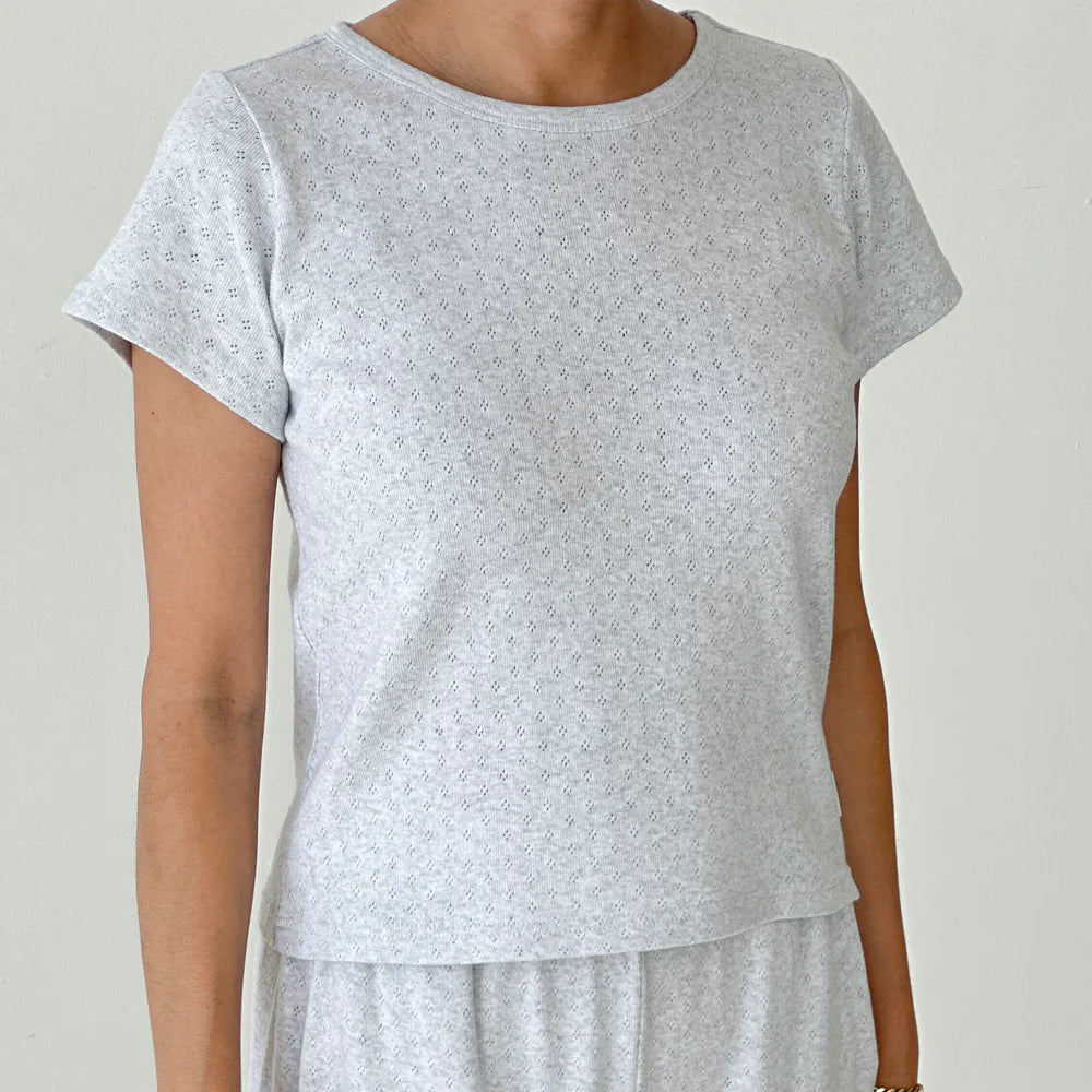 Pointelle Babe Tee in Icy Grey