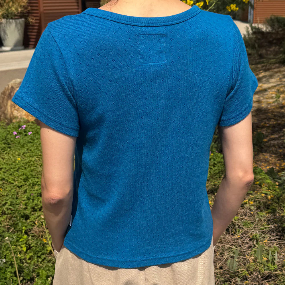 Pointelle Babe Tee in Sea Blue