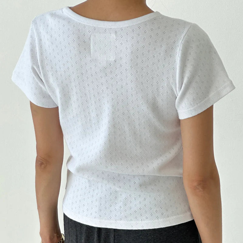 Pointelle Babe Tee in Snow White