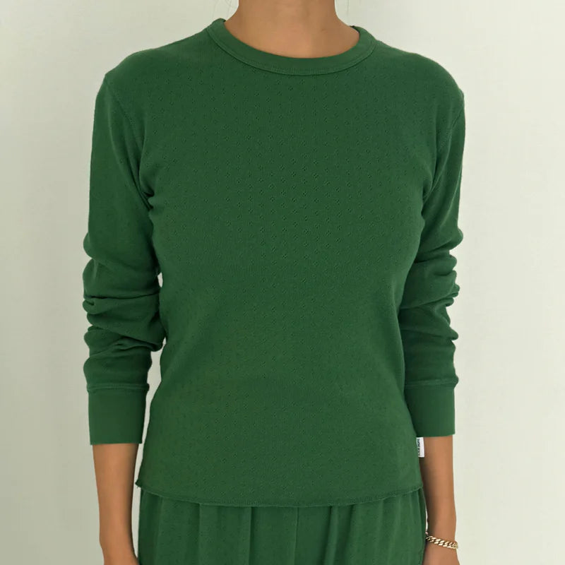 Pointelle Fundamental Tee in Moss Green