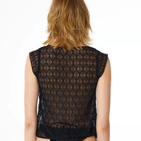 Geo Lace Tie Front Top in Night