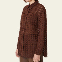 Harmony Checkered Mesh Button Down in Chocolate Lab