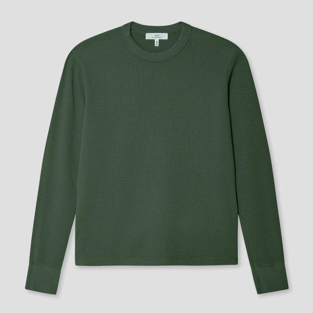 L/S Waffle Crew Tee in Army