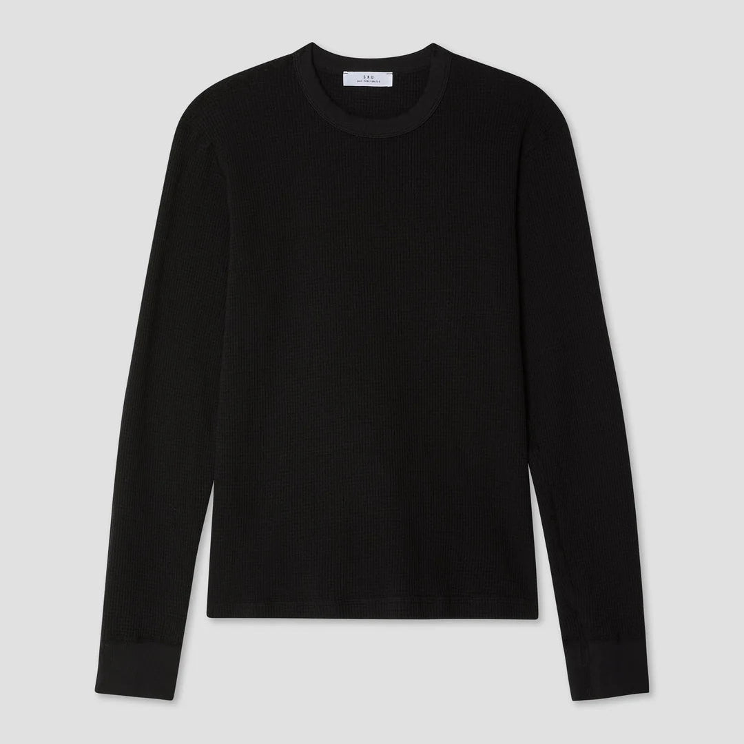 L/S Waffle Crew Tee in Black