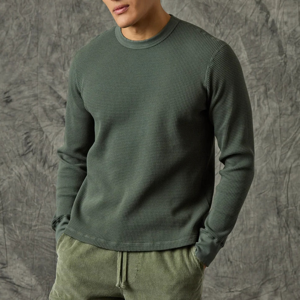 L/S Waffle Crew Tee in Army