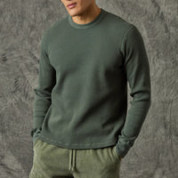 L/S Waffle Crew Tee in Army