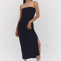 Foldover Maxi Skirt in Navy
