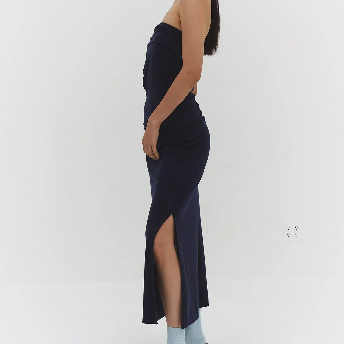 Foldover Maxi Skirt in Navy