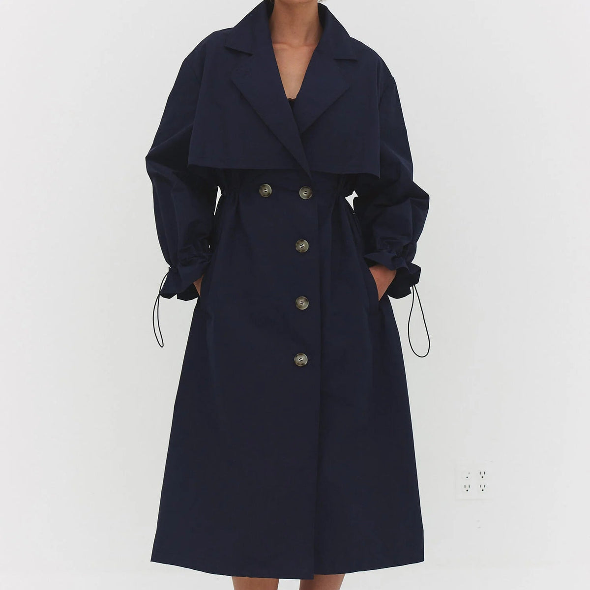 Cinched Trench Coat in Navy