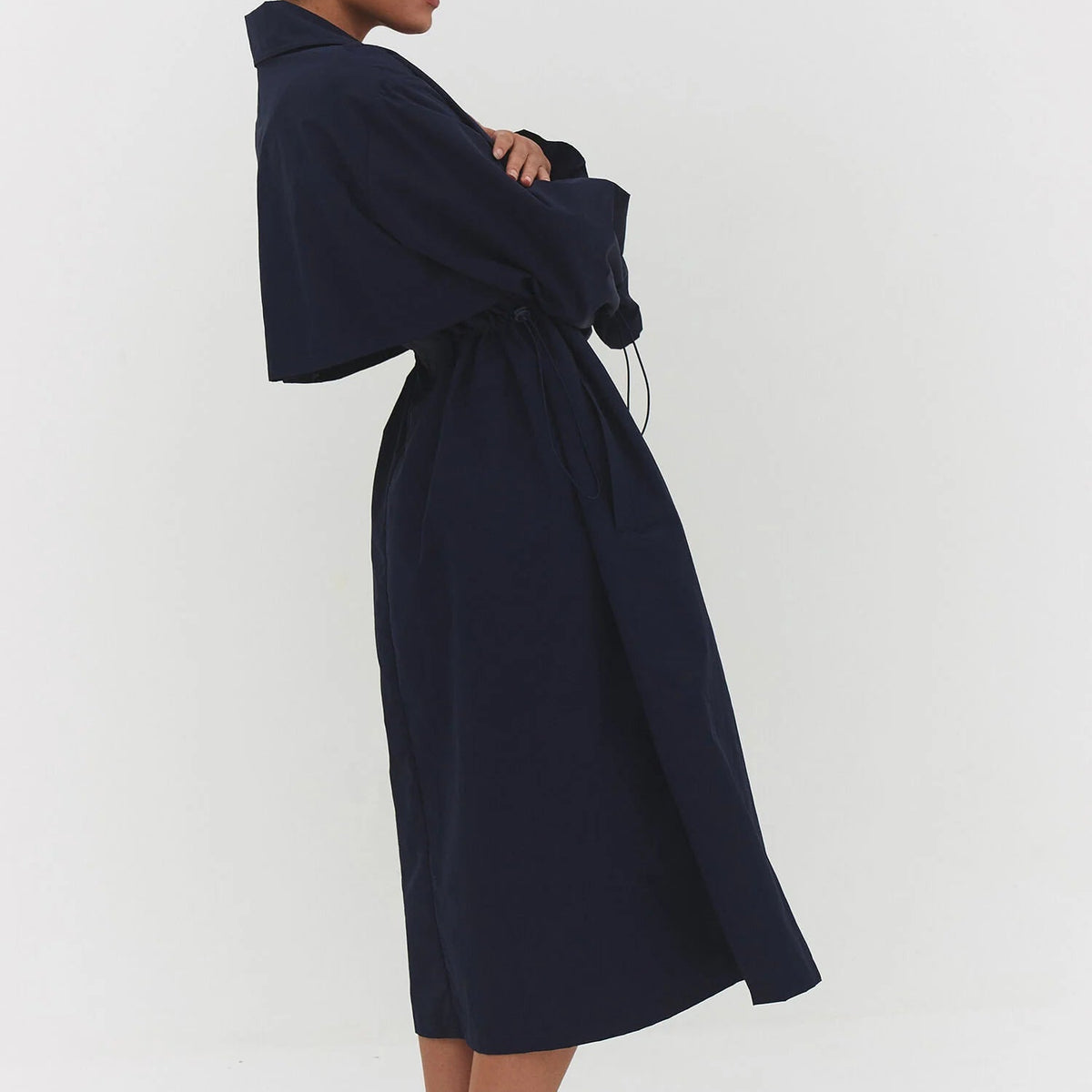 Cinched Trench Coat in Navy
