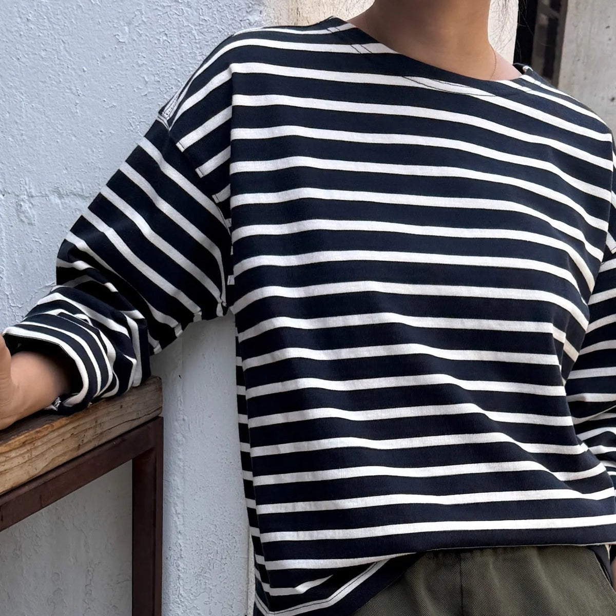 Sailor Top in Navy with White Stripe