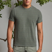 Hemp Stripe Crew Tee in Lichen