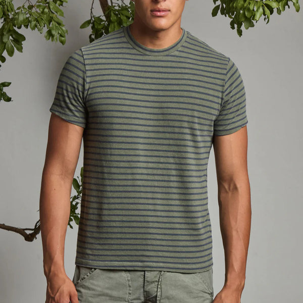 Hemp Stripe Crew Tee in Lichen