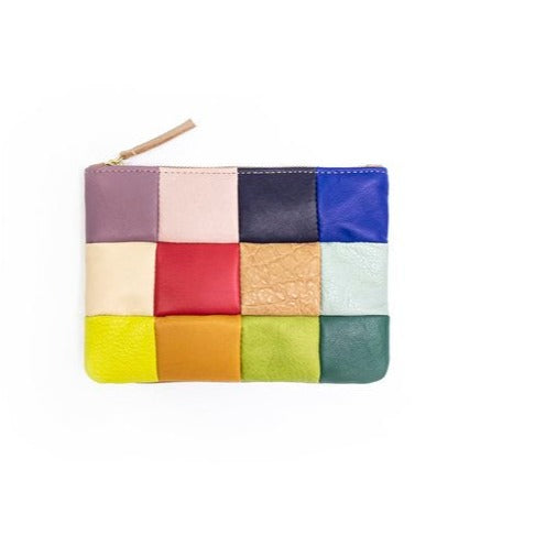 Patchwork Leather Zipper Pouch in Scraps