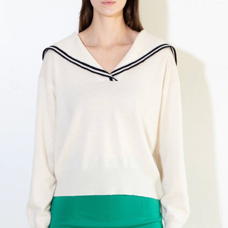 Sailor Collar Top in White/Dark Navy