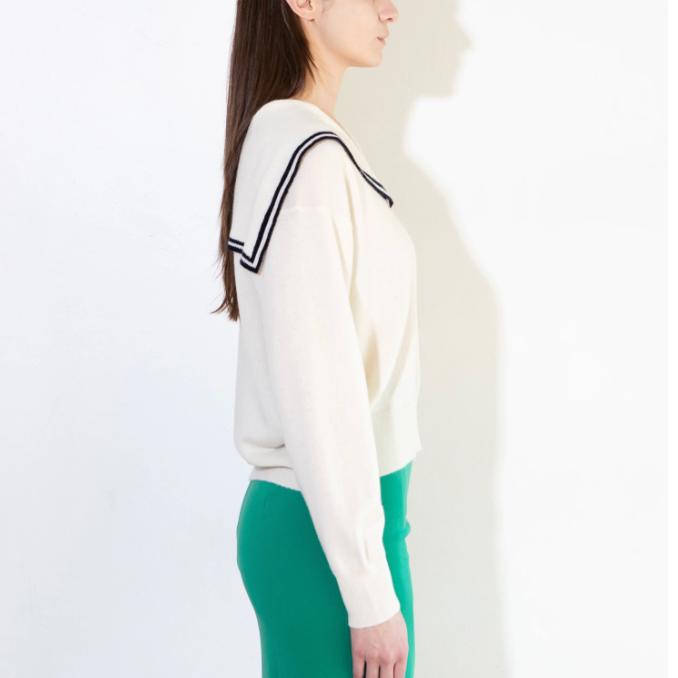 Sailor Collar Top in White/Dark Navy