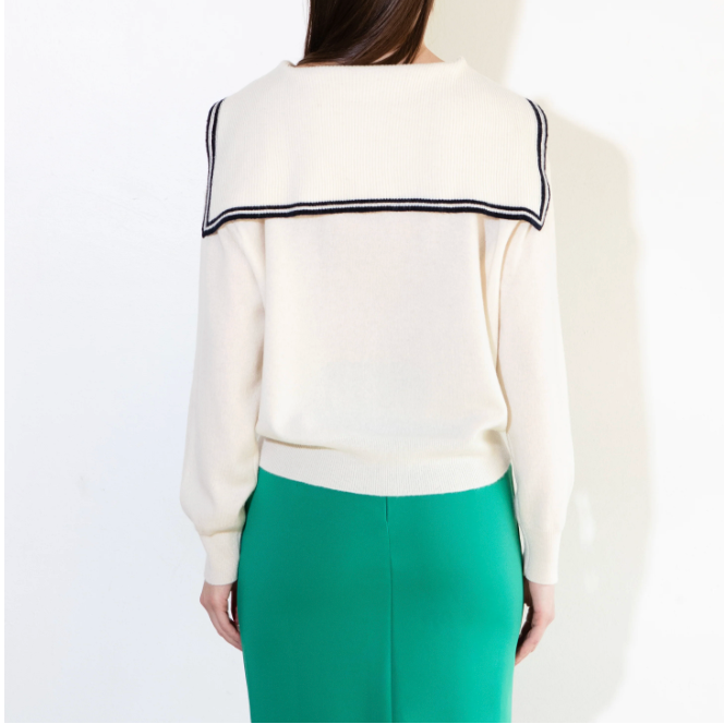 Sailor Collar Top in White/Dark Navy