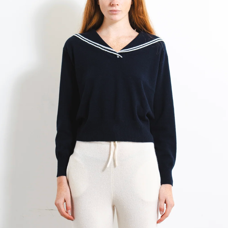 Sailor Collar Top in Dark Navy/White