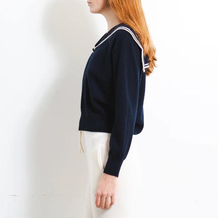 Sailor Collar Top in Dark Navy/White